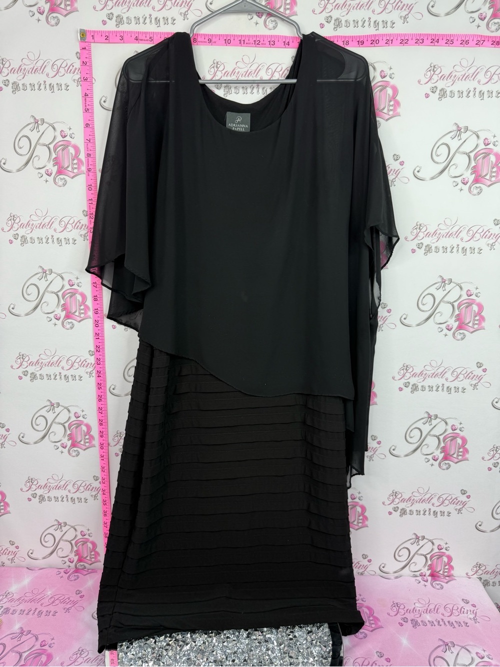 Adrianna Papell dress flowy Black Layered Midi Dress